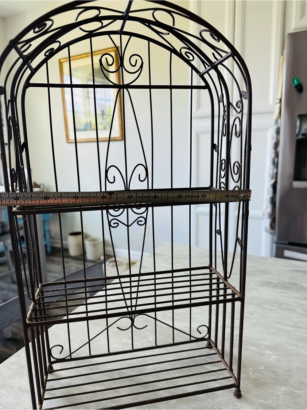 Decorative Brown Metal Wire Shelf - Elegant Scroll Design - Picture 4 of 4